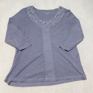 NWT Soft Surroundings Lace Detail Tunic‎ Top in Mist Blue Womens X Large